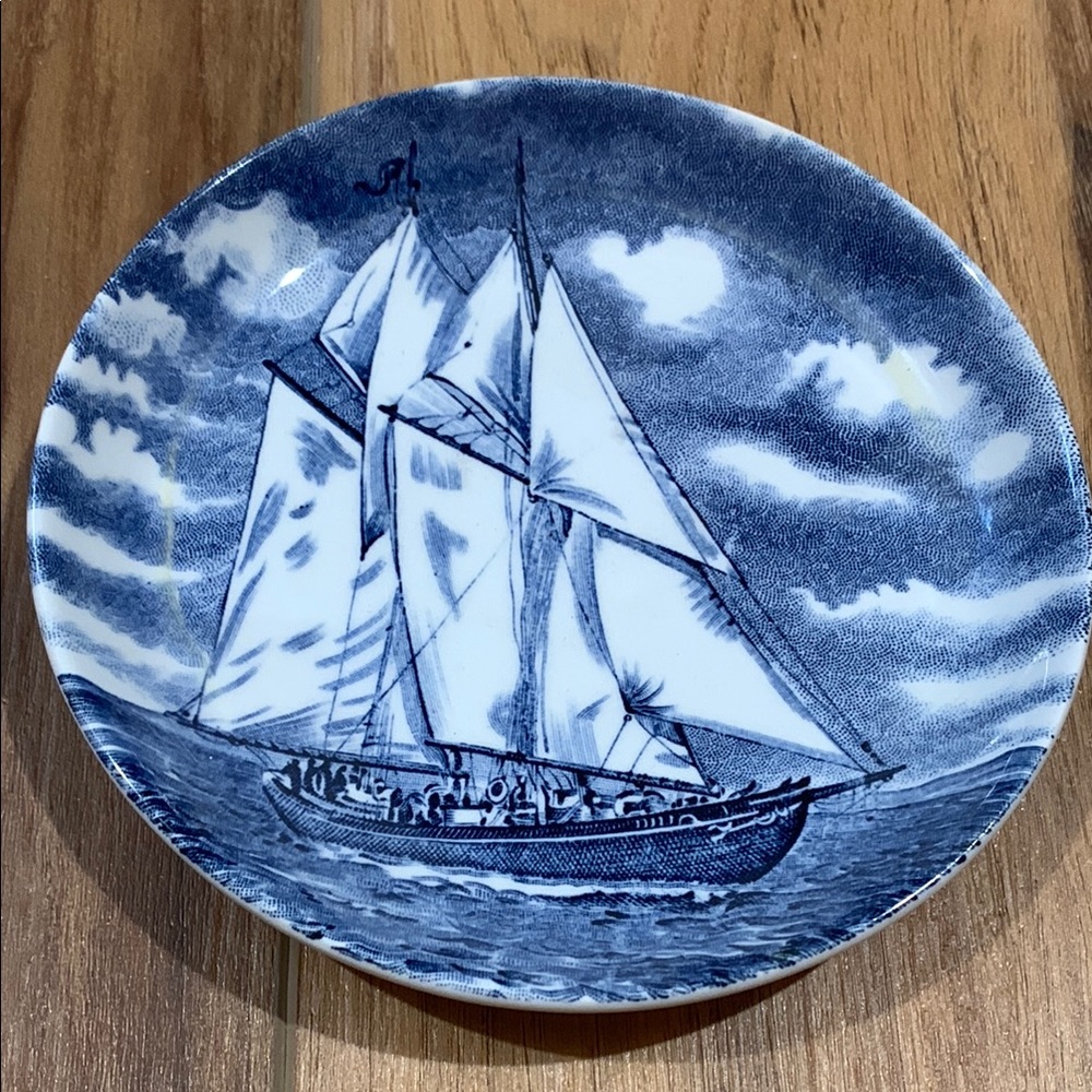 Vintage mini plate w Bluenose II transfer, Burleigh Staffordshire England